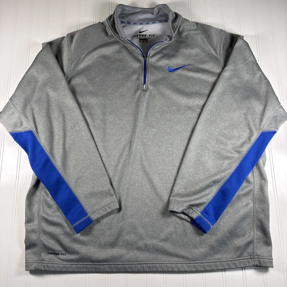 Nike Therma-FIT‎ Pullover Mens 2XL Gray Blue Quarter Zip Sweatshirt Athletic